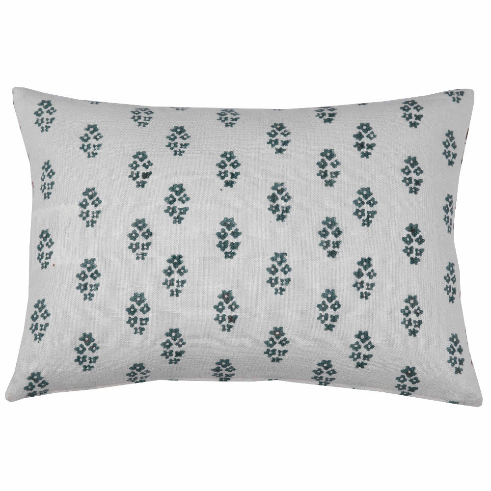 Sangeeta Teal on White Pillow - Image 1