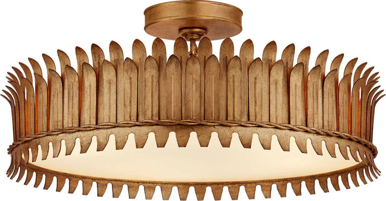 Leslie 21" Semi-Flush | Gilded Iron | Frosted Glass - Image 1
