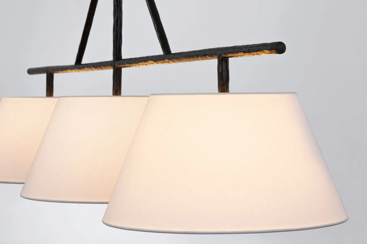 Collette Large Linear Pendant | Aged Iron | Linen Shade - Image 3