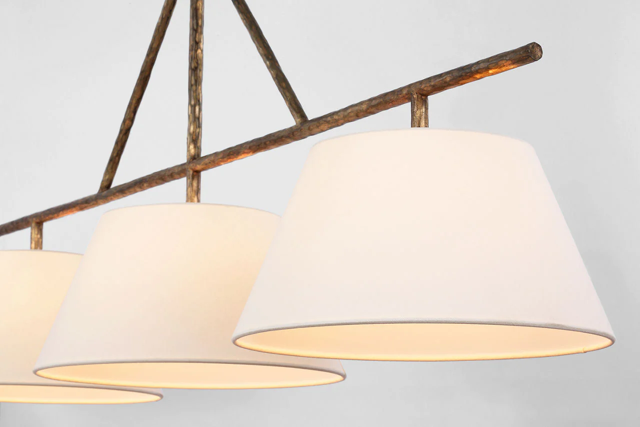 Collette Large Linear Pendant | Gilded Iron | Linen Shade - Image 2