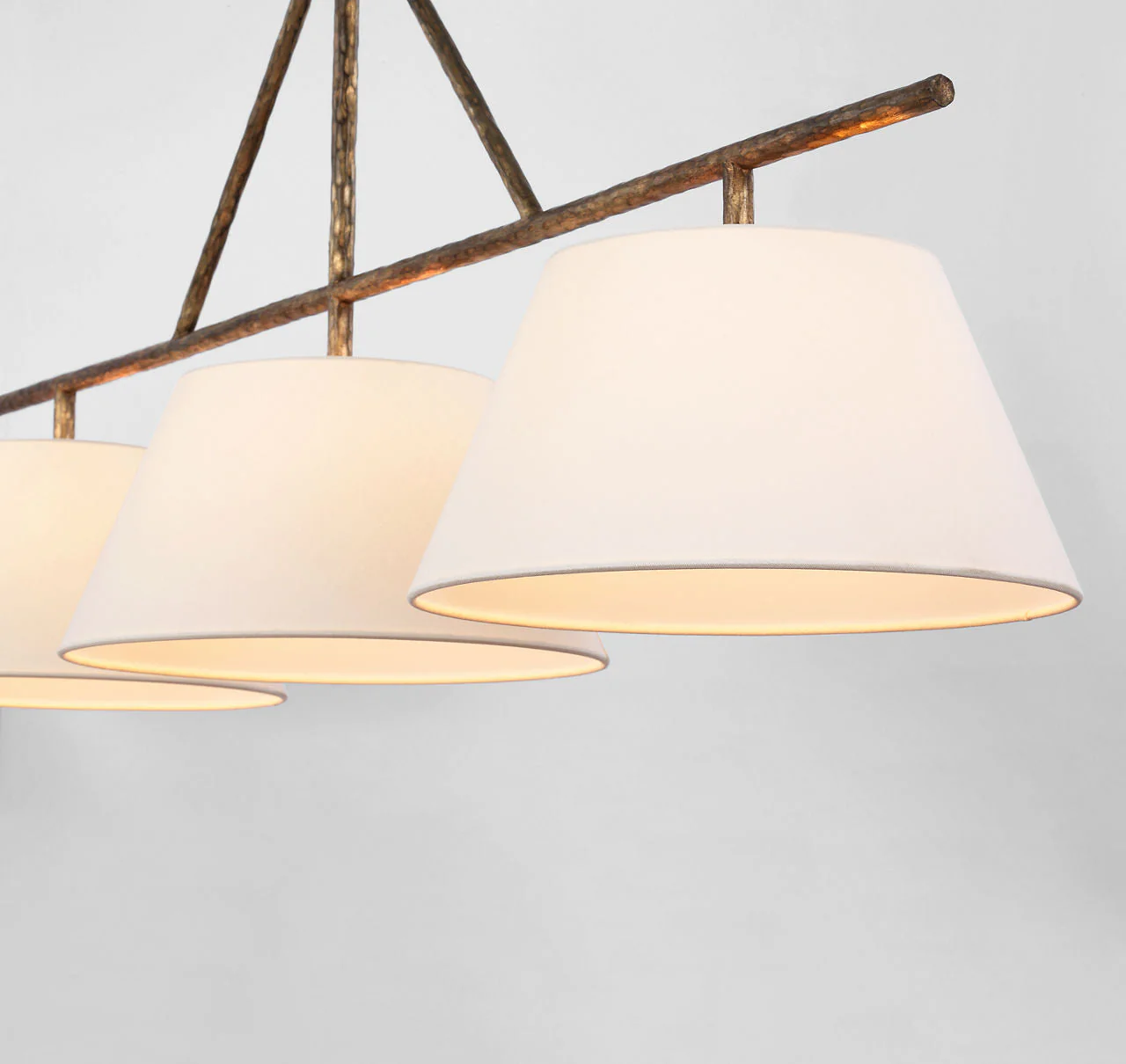Collette Large Linear Pendant | Gilded Iron | Linen Shade - Image 3