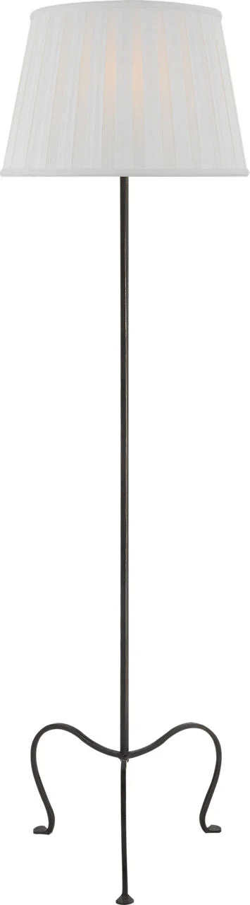 Albert Petite Tri-Leg Floor Lamp | Aged Iron | Silk Box Pleat Shade - Image 1