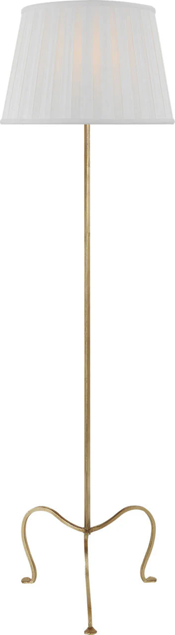 Albert Petite Tri-Leg Floor Lamp | Gilded Iron | Silk Box Pleat Shade - Image 1