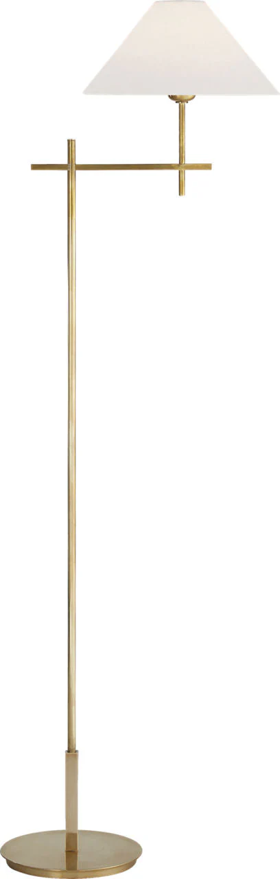Hackney Bridge Arm Floor Lamp | Hand-Rubbed Antique Brass | Linen Shade - Image 1