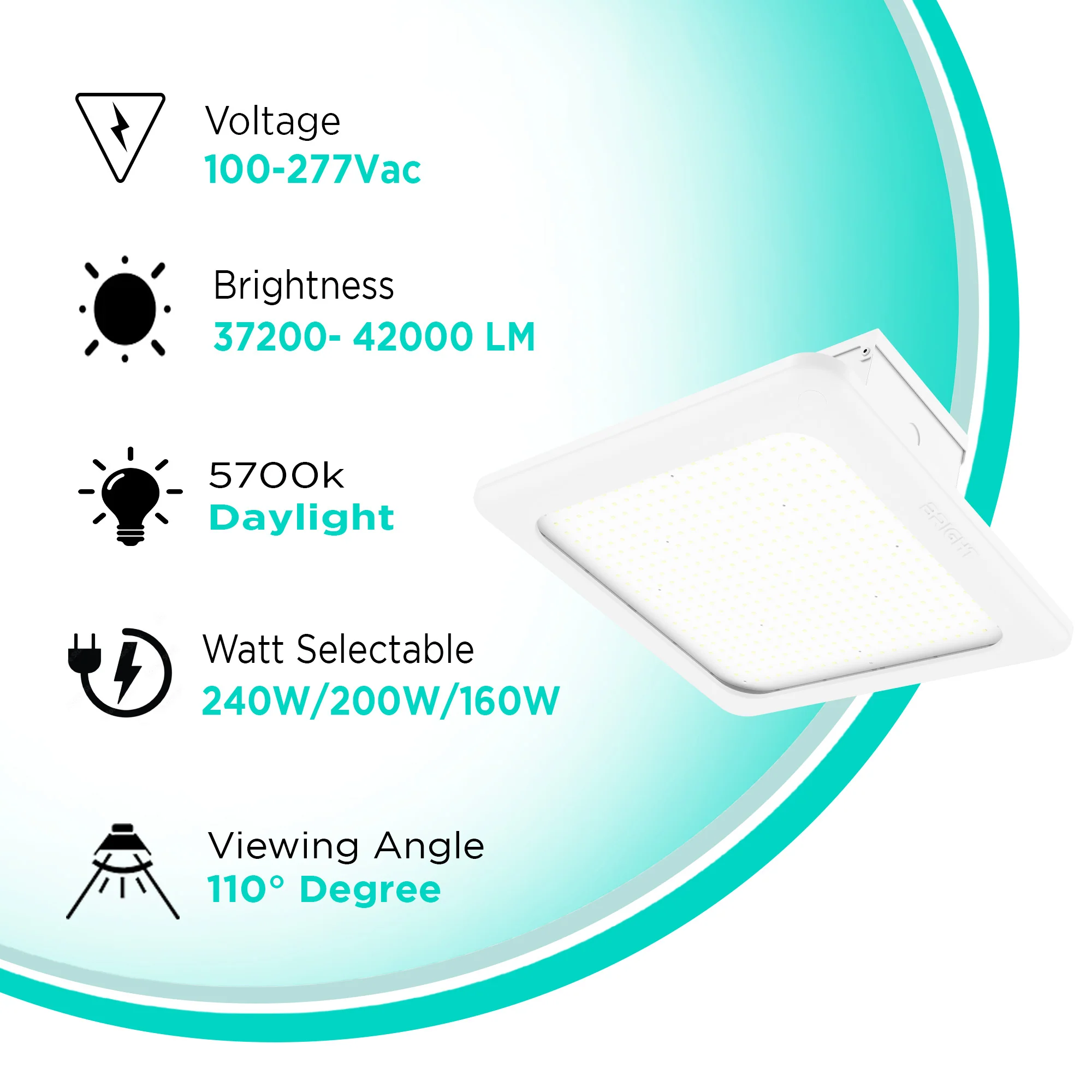LED Gas Station Canopy Light - Glass Cover - Watt Selectable (240W/200W/160W) - 5700K - DLC - IP65 UL Listed #108 - Image 2