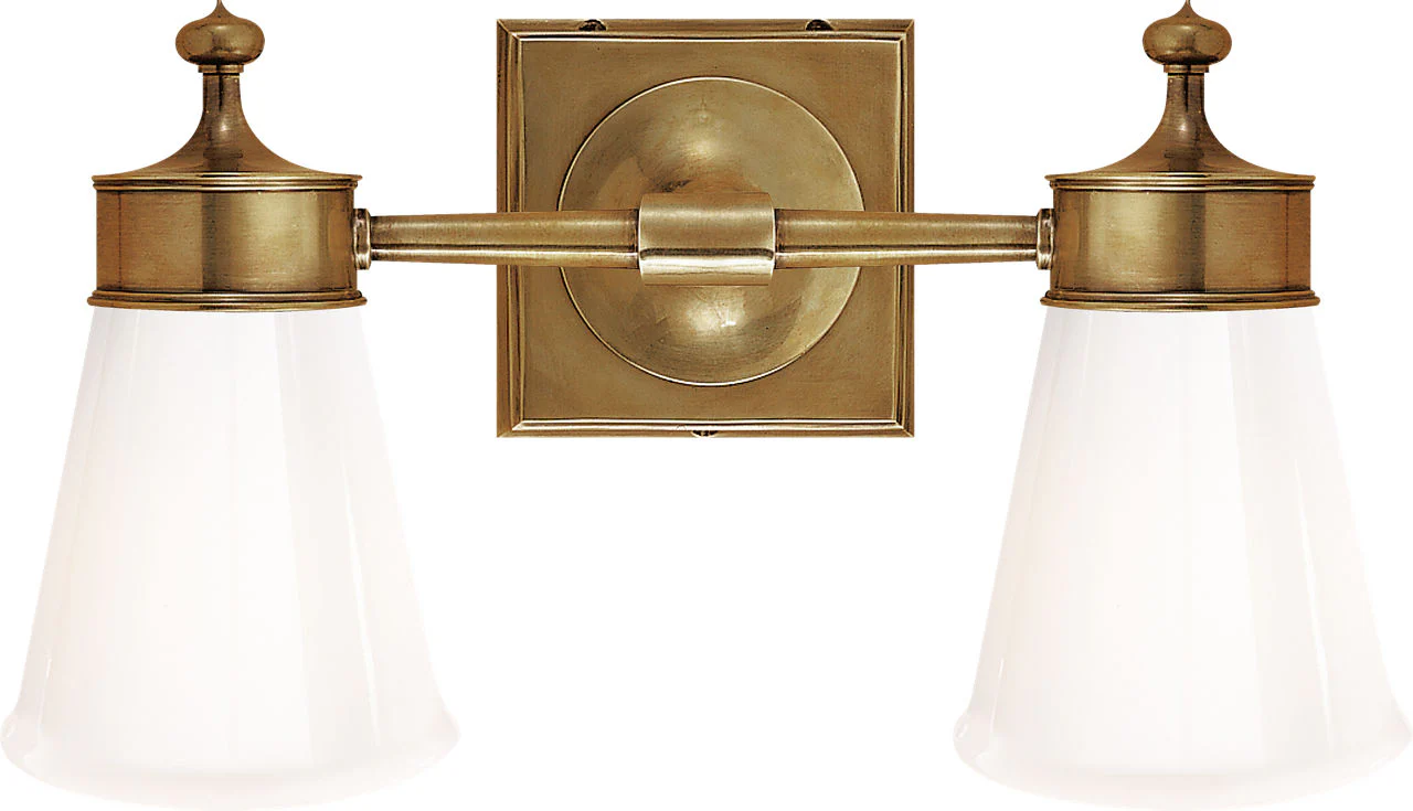 Siena Double Sconce | Hand-Rubbed Antique Brass | White Glass - Image 1