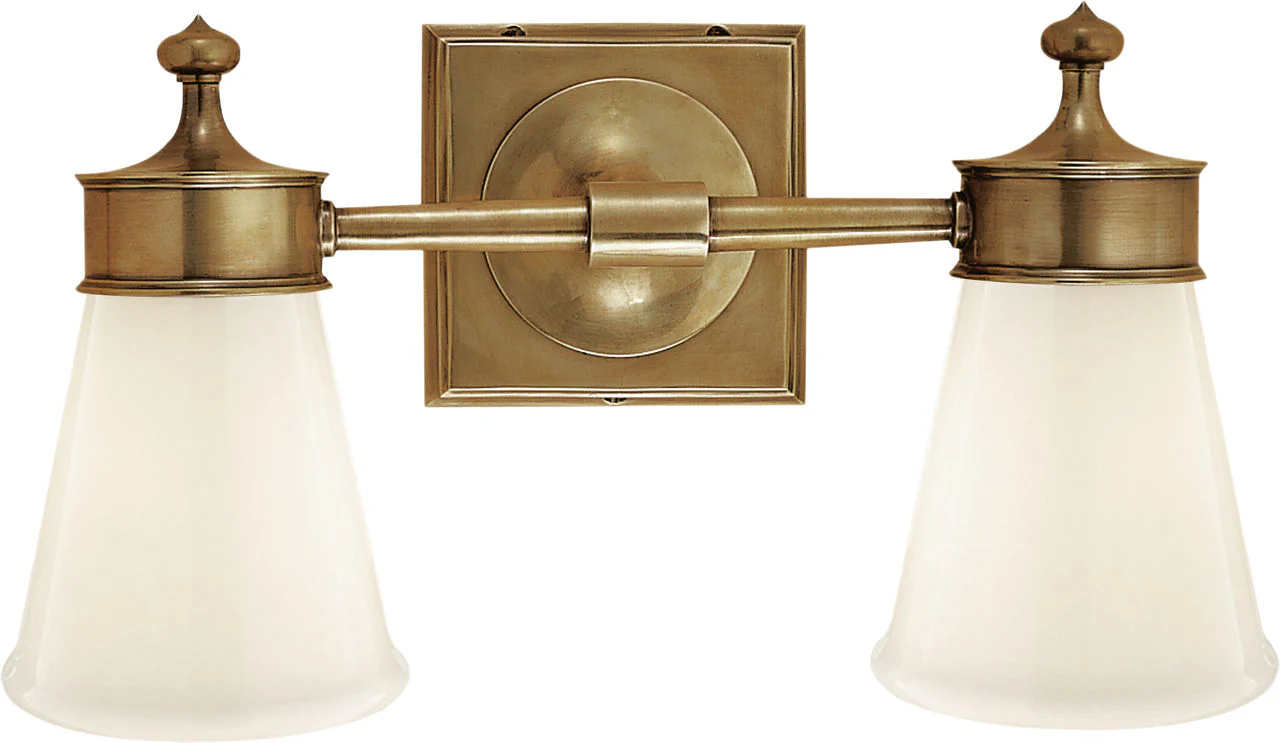 Siena Double Sconce | Hand-Rubbed Antique Brass | White Glass - Image 2