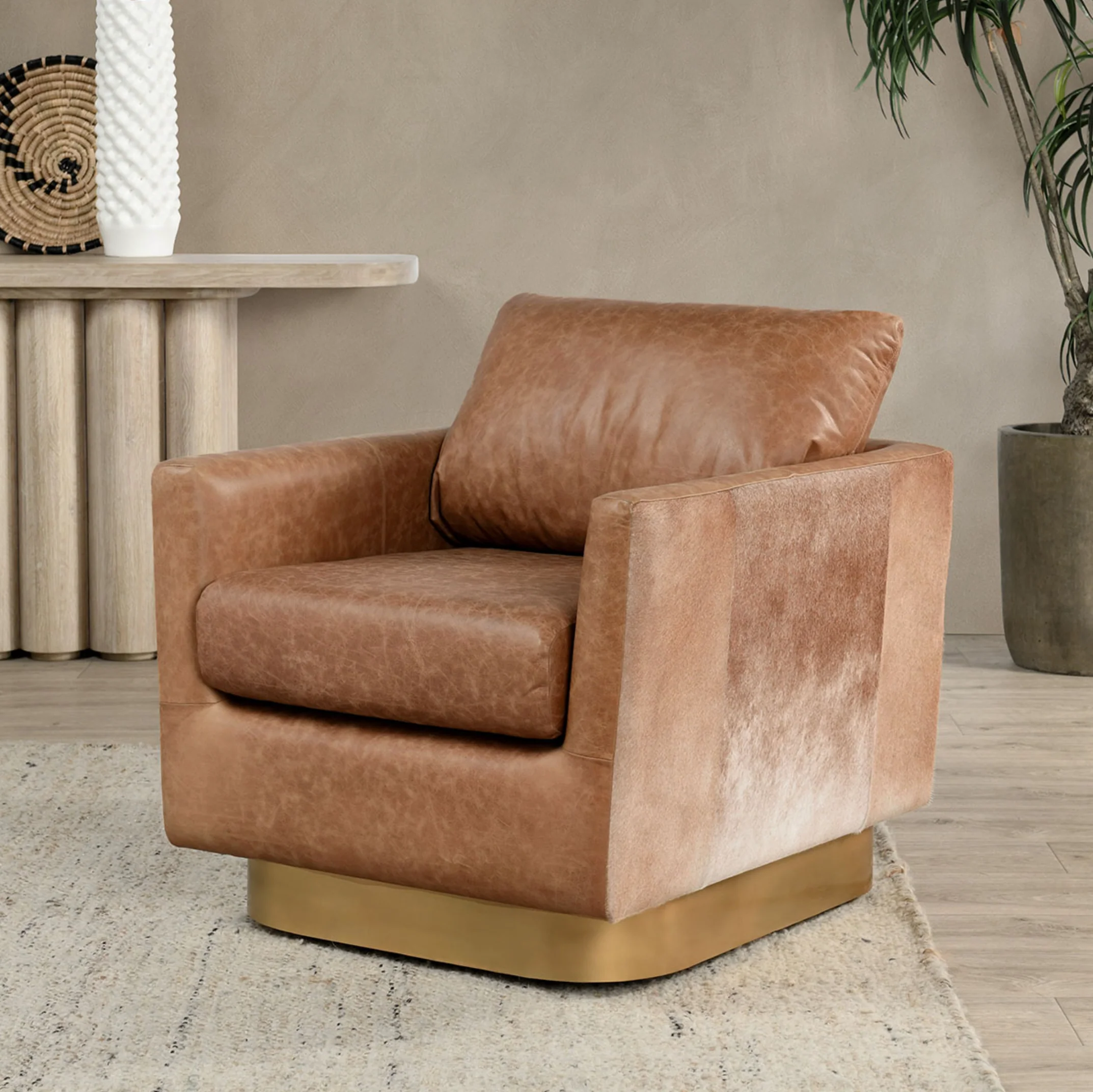 Lathe Leather/Hide Accent Chair - Image 3