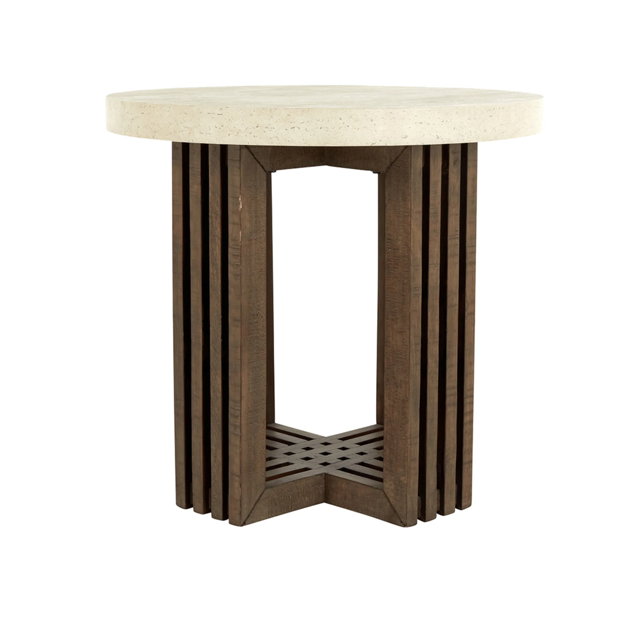 Aspen Reclaimed Pine 26″ Round End Table Distressed Brown/Weathered Chalk