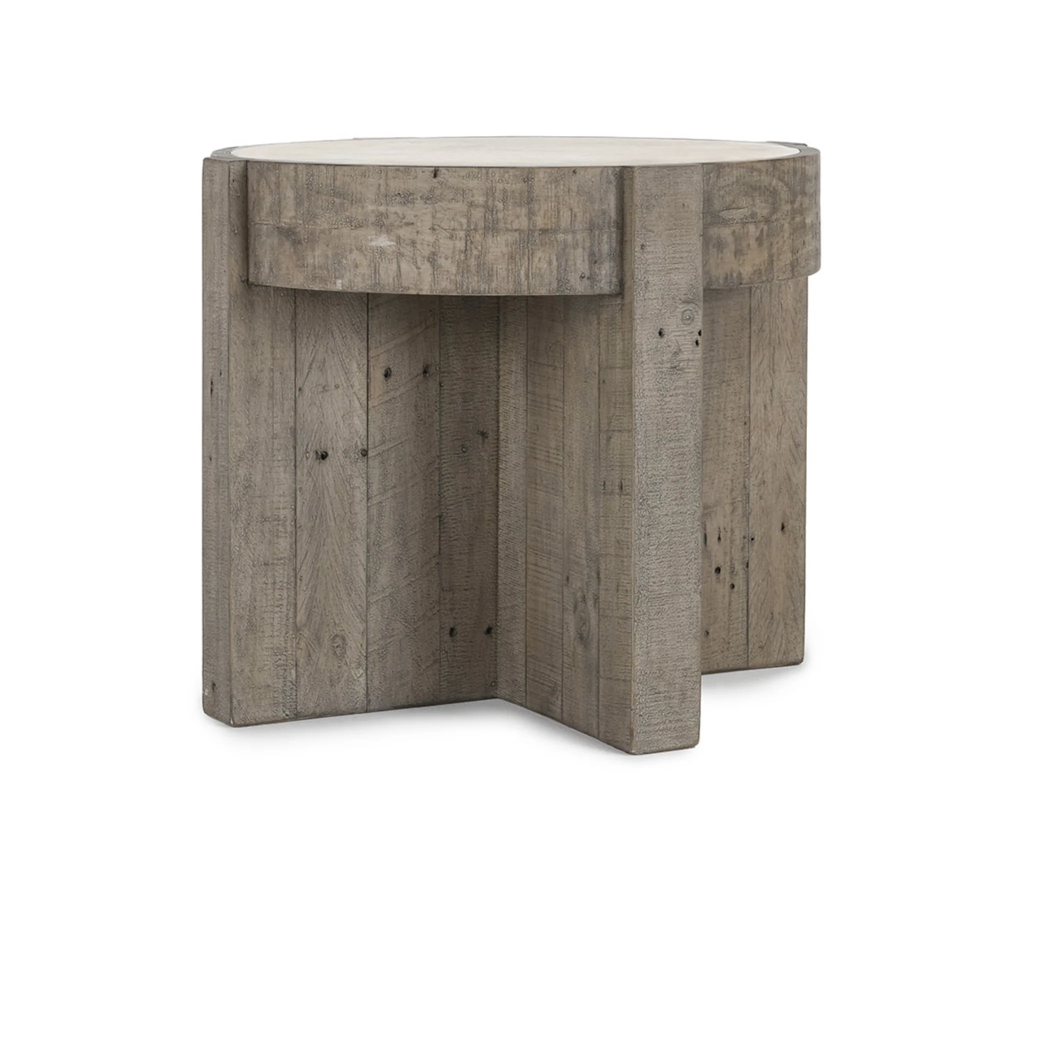Sonoma Reclaimed Pine 26″ Round End Table Distressed Gray/Weathered Chalk