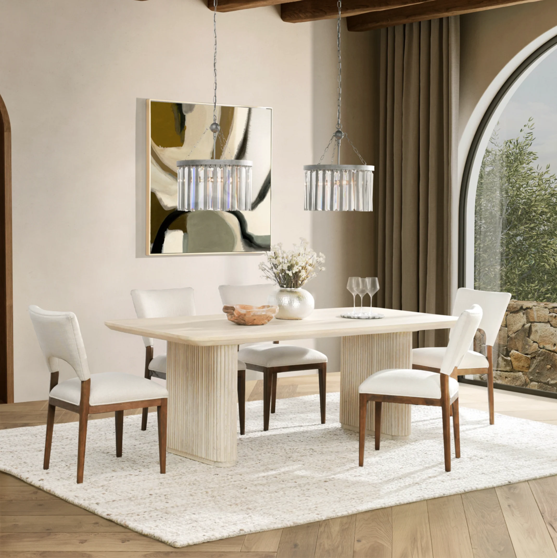 Vander Oak Wood 84" Dining Table Cream Washed - Image 3