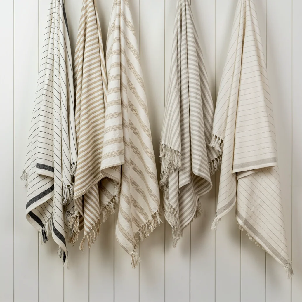 Pinstripe Hammam Bath Towel Sand - Image 2