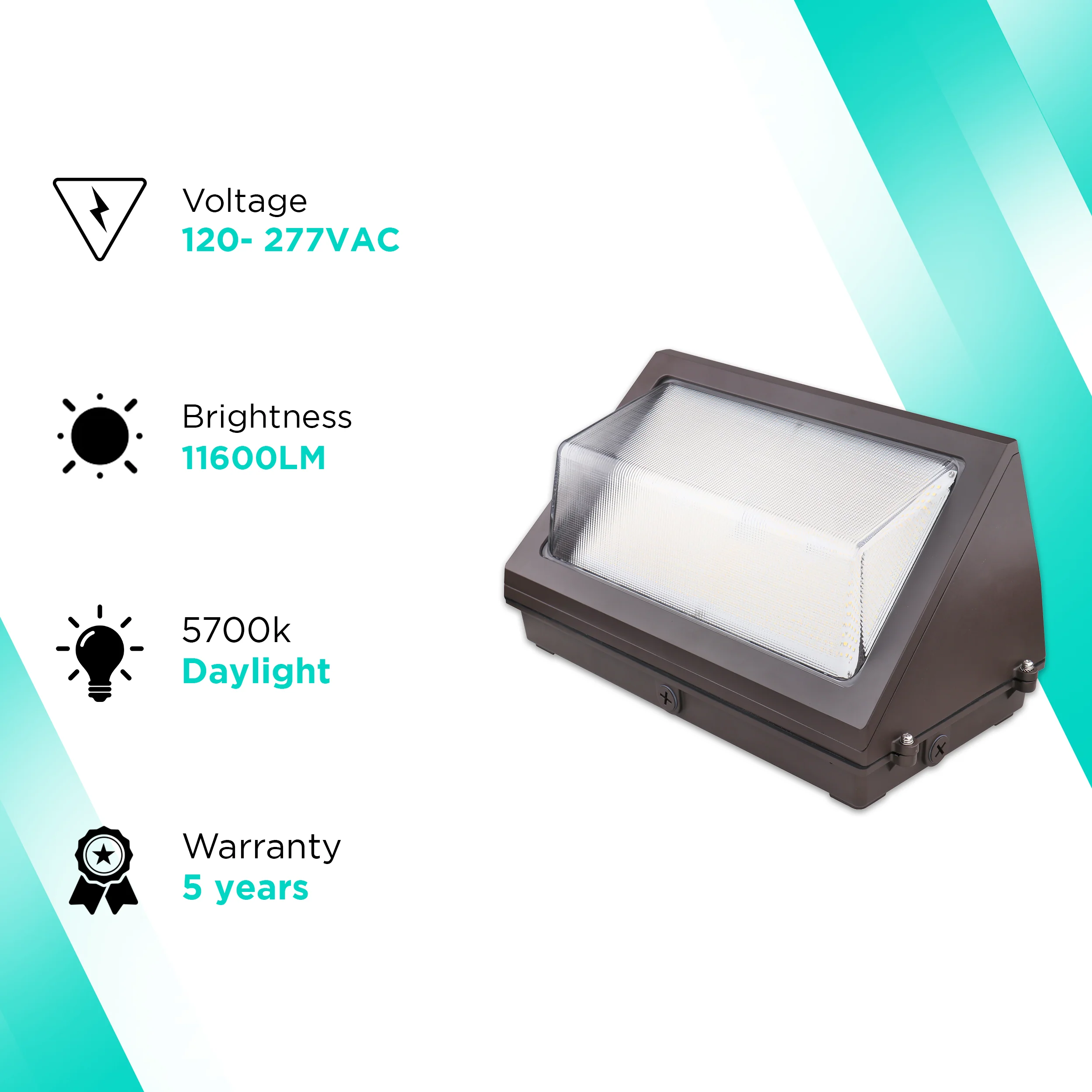 80W Wall Pack With Photocell - Battery Backup- 11600 lumens - 5700K - IP65 UL-Listed #111 - Image 3