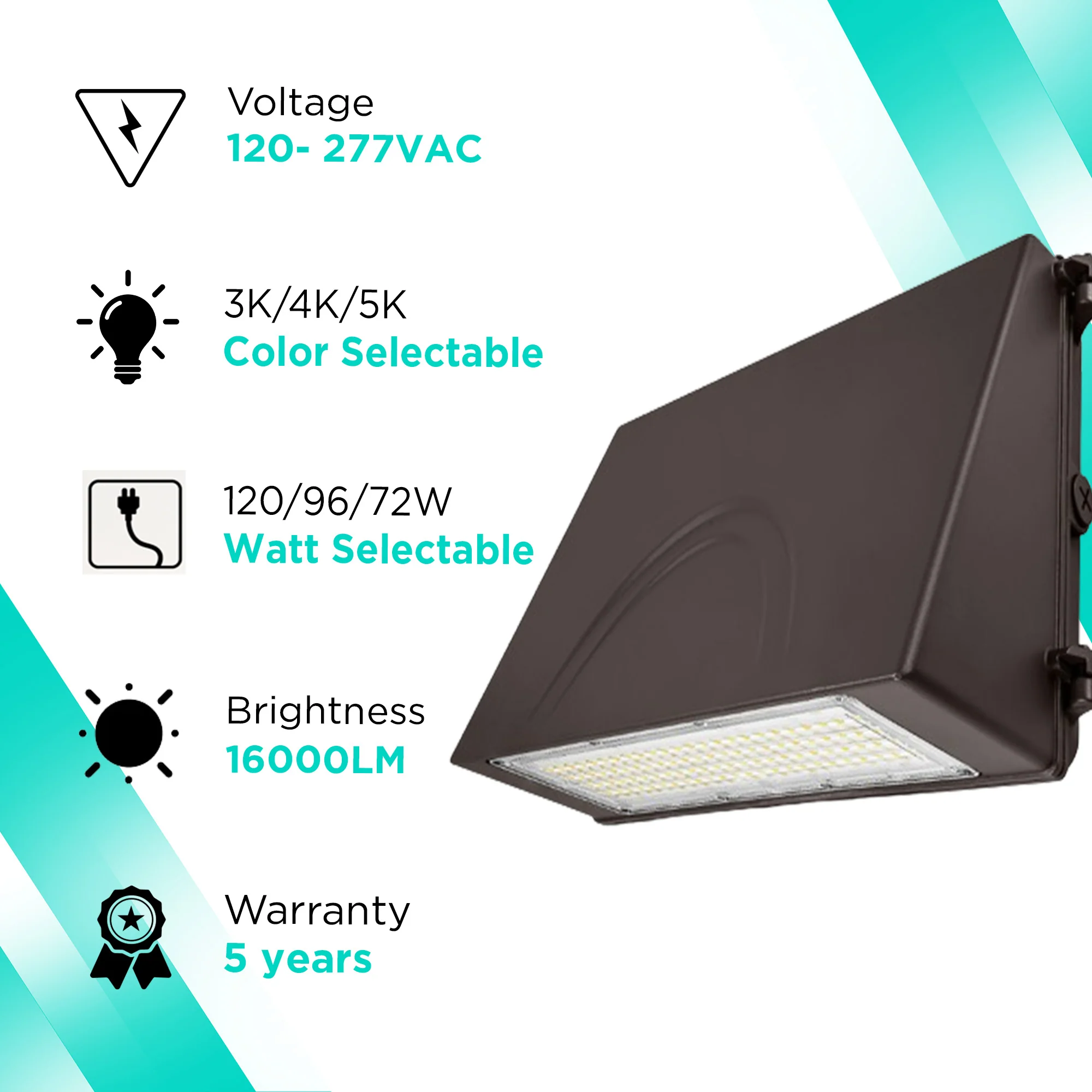16000 Lumens Max - 120W Max - Watt and CCT Selectable (120/96/72W - 3K/4K/5K) - Full Cutoff LED Wall Pack IP65 UL-Listed #119 - Image 2