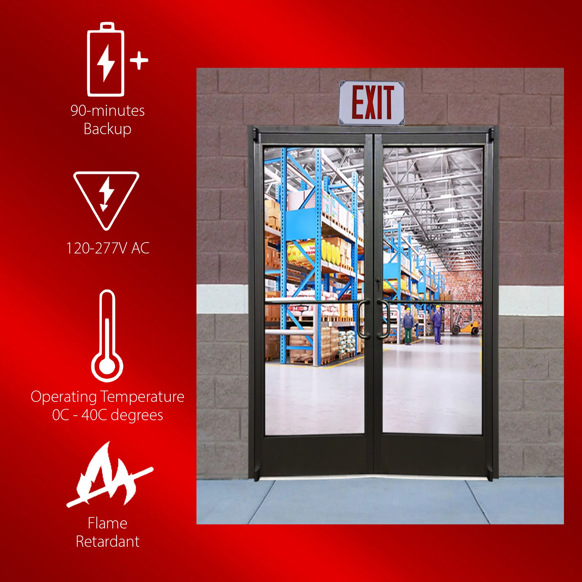 Outdoor Wet Location Compact Exit Sign - Battery Backup with Red Letters #360 - Image 3