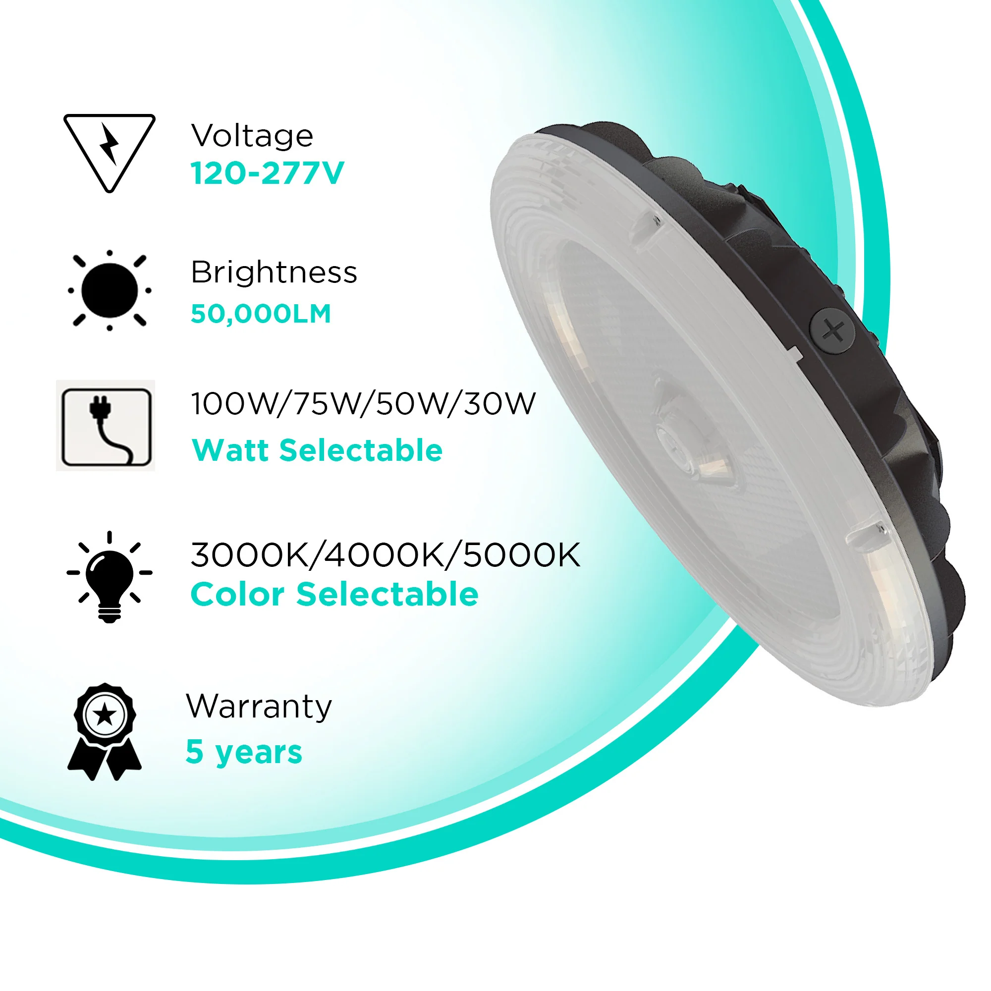 Round LED Parking Garage Canopy Light - Selectable Wattage & 3CCT - 100W/75W/50W/30W - 3000K/4000K/5000K - White & Bronze Finish #106/107 - Image 3