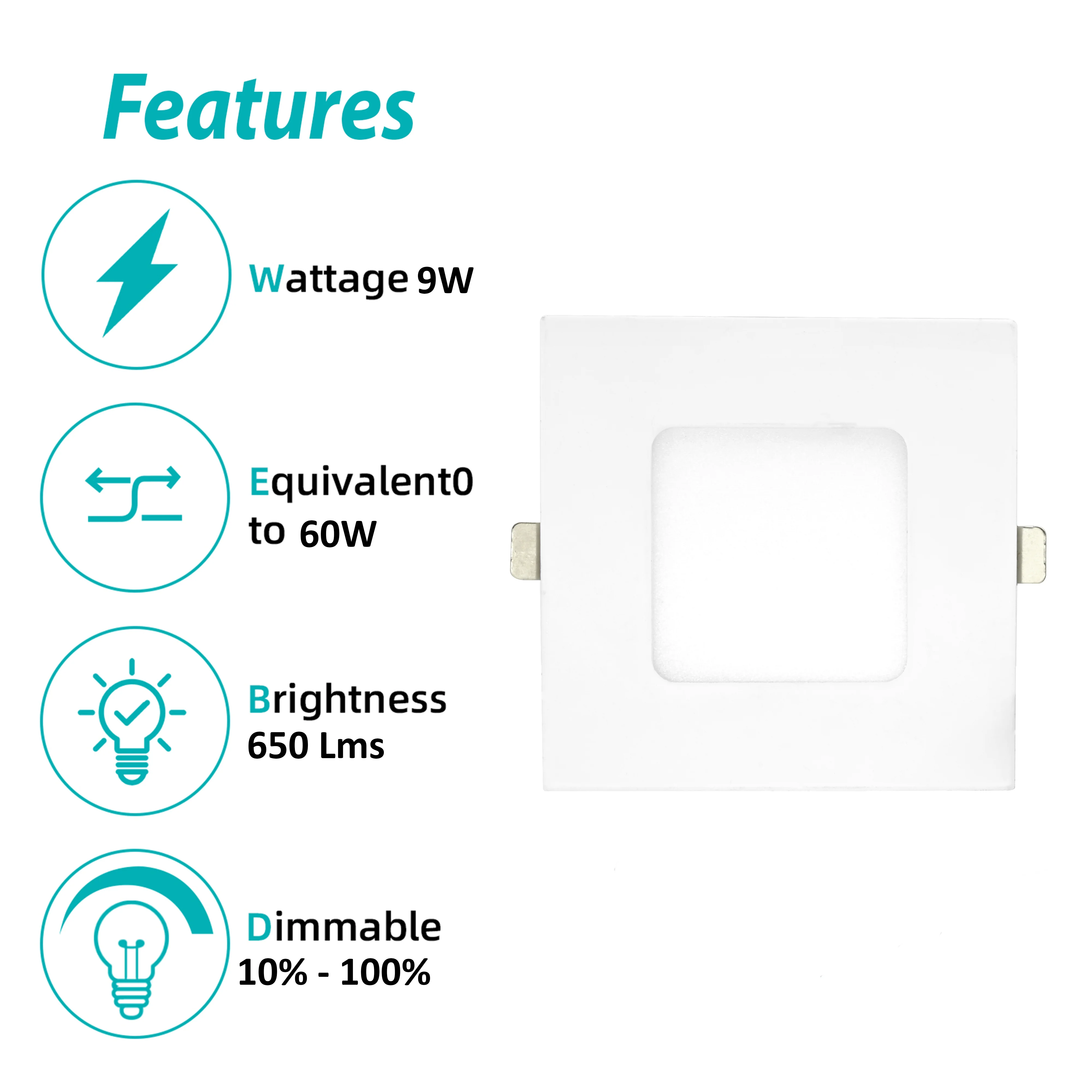 3BRIX 4 Inch 9W Ultra Thin Square Recessed Downlight - 5CCT - 650 lumens #254 - Image 2