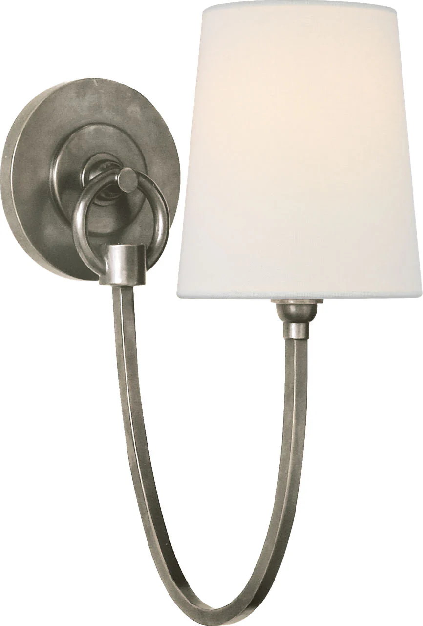 Reed Single Sconce | Antique Nickel | Linen Shade - Image 1