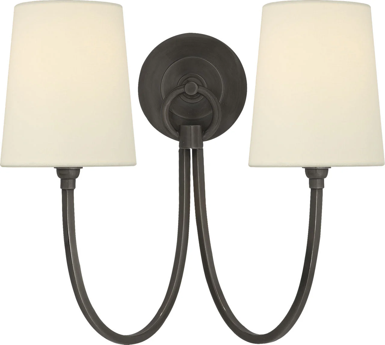 Reed Double Sconce | Bronze | Linen Shades - Image 1