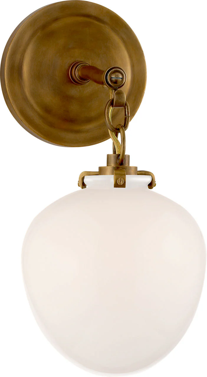 Katie Small Acorn Sconce | Hand-Rubbed Antique Brass | White Glass - Image 1