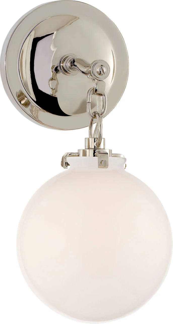 Katie Small Globe Sconce | Polished Nickel | White Glass - Image 1