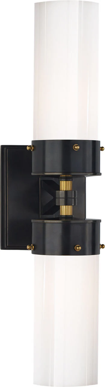 Marais Large Double Bath Sconce | Bronze and Hand-Rubbed Antique Brass | White Glass - Image 1