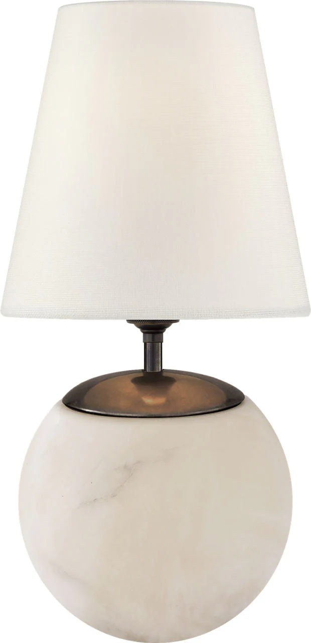 Terri Large Round Table Lamp | Alabaster | Linen Shade - Image 1