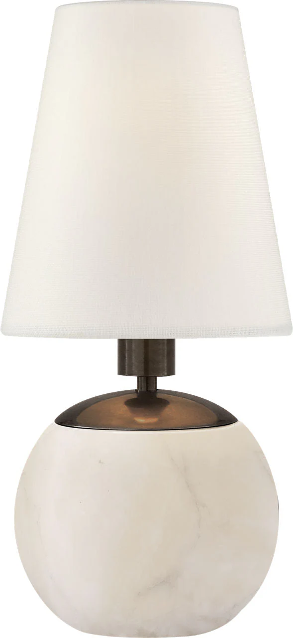 Tiny Terri Round Accent Lamp | Alabaster | Linen Shade - Image 1