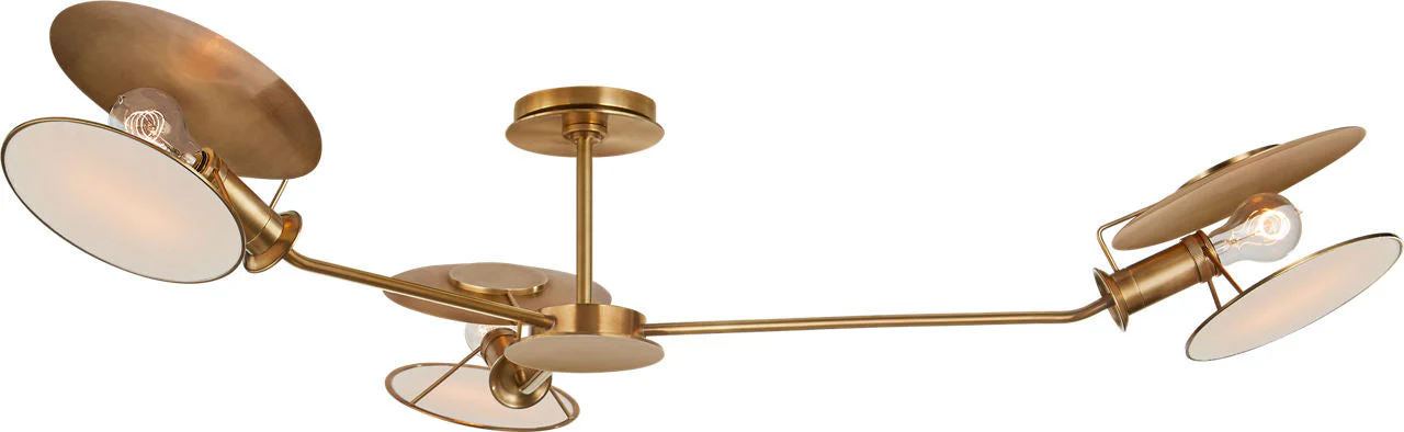 Osiris Large Asymmetric Semi-Flush Mount | Hand-Rubbed Antique Brass | Linen Diffusers - Image 1