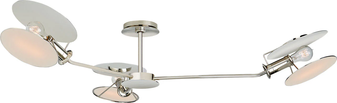 Osiris Large Asymmetric Semi-Flush Mount | Polished Nickel | Linen Diffusers - Image 1