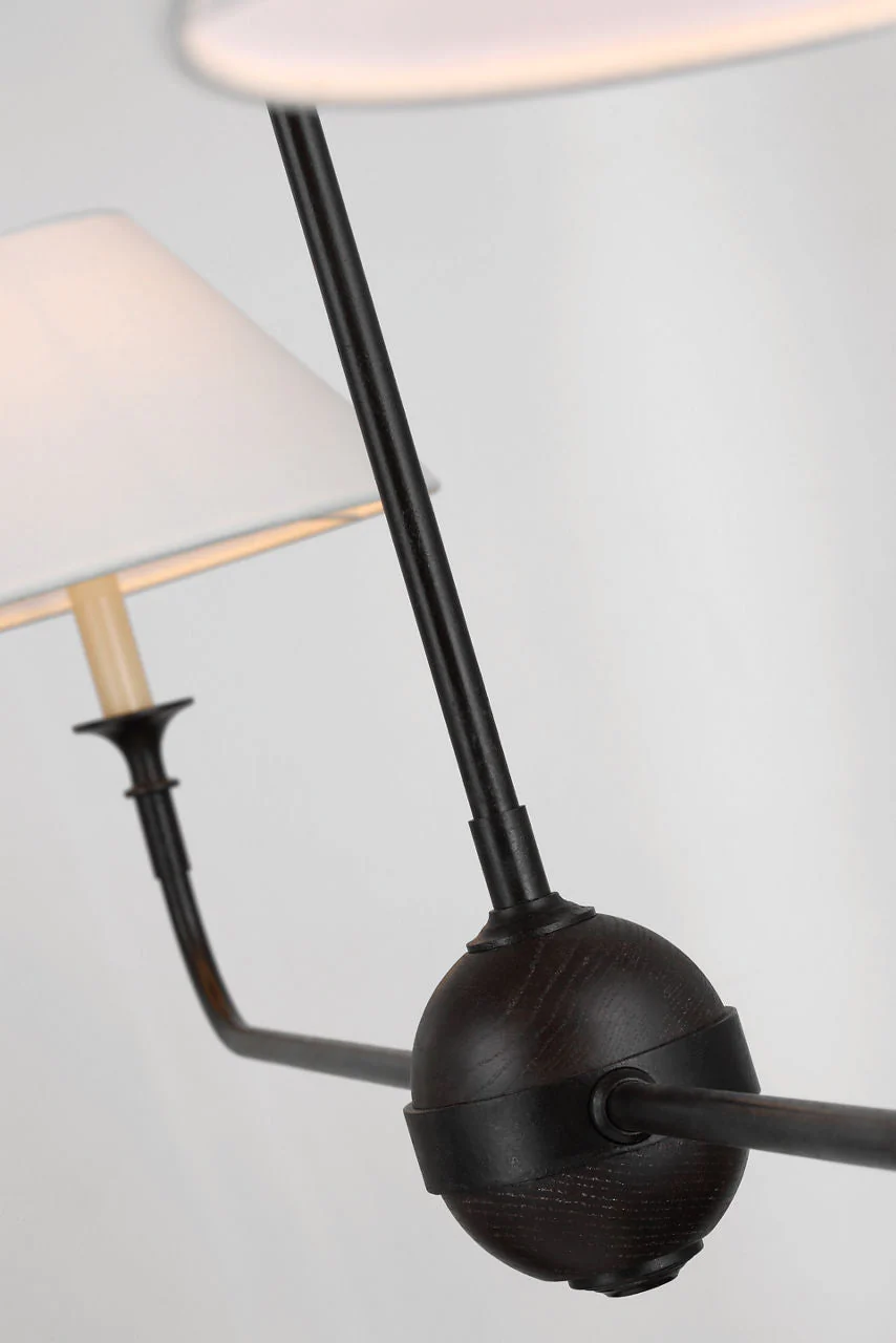 Piaf Large Two Light Linear Pendant | Aged Iron and Ebonized Oak | Linen Shades - Image 2