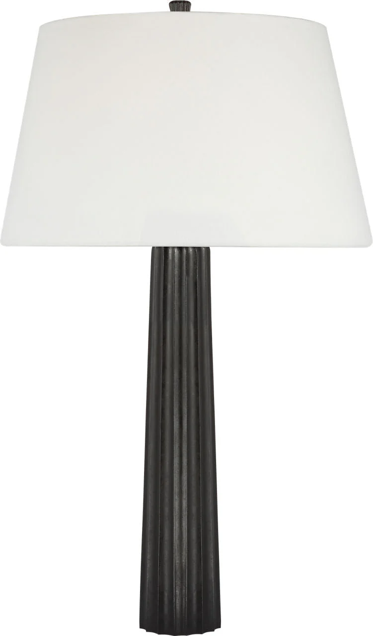 Fluted Spire Large Cordless Table Lamp | Aged Iron | Linen Shade - Image 2