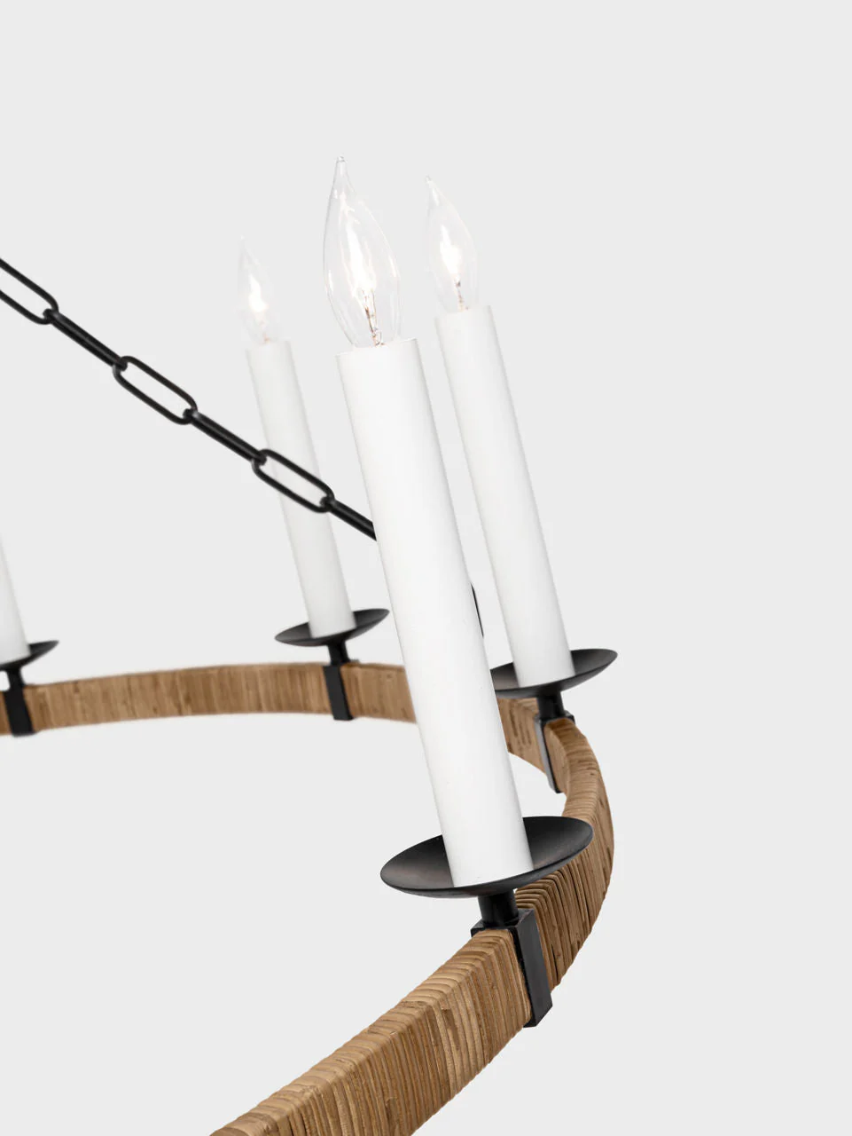 Darlana XL Wrapped Ring Chandelier | Aged Iron and Natural Rattan - Image 3