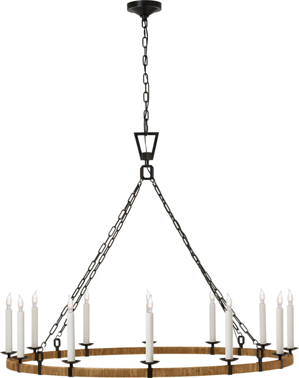 Darlana XL Wrapped Ring Chandelier | Aged Iron and Natural Rattan - Image 1