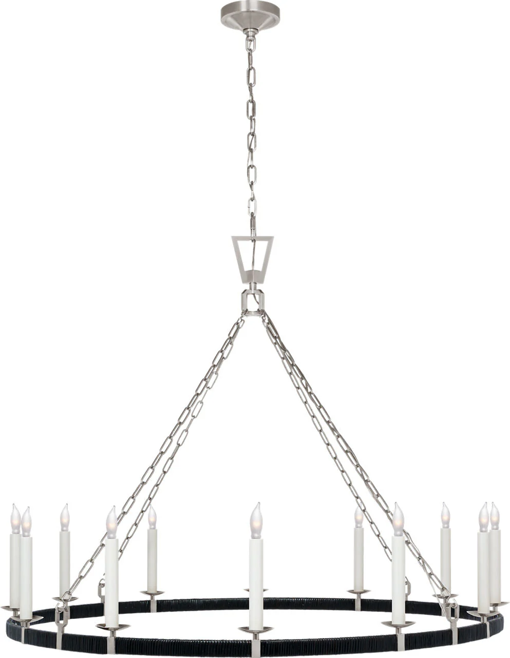 Darlana XL Wrapped Ring Chandelier | Polished Nickel and Black Rattan - Image 2