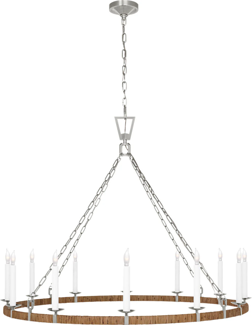 Darlana XL Wrapped Ring Chandelier | Polished Nickel and Natural Rattan - Image 1