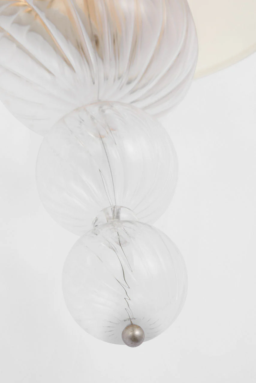 Talia 18" Sconce | Burnished Silver Leaf and Clear Swirled Glass | Linen Shade - Image 2