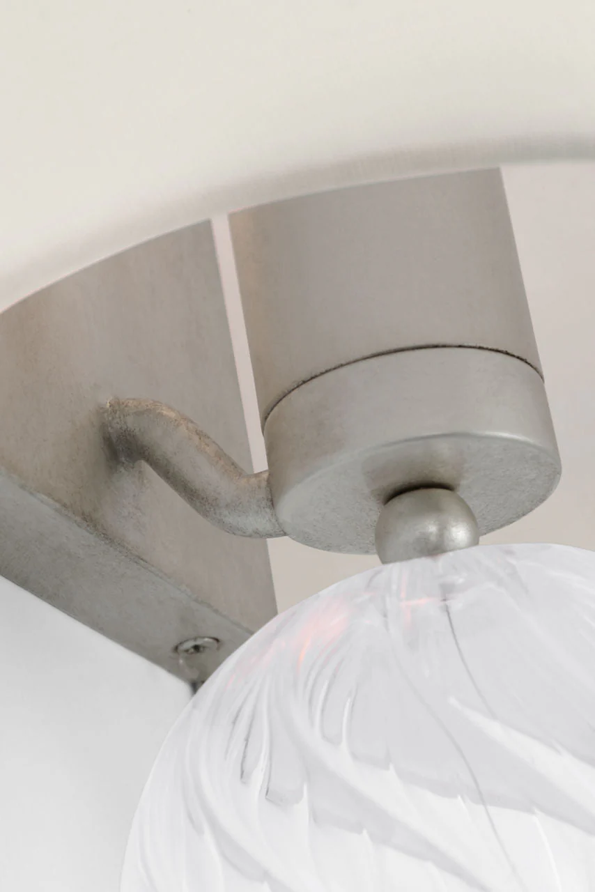 Talia 18" Sconce | Burnished Silver Leaf and Clear Swirled Glass | Linen Shade - Image 3