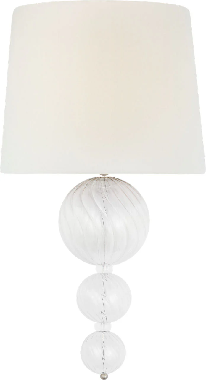 Talia 18" Sconce | Burnished Silver Leaf and Clear Swirled Glass | Linen Shade - Image 1