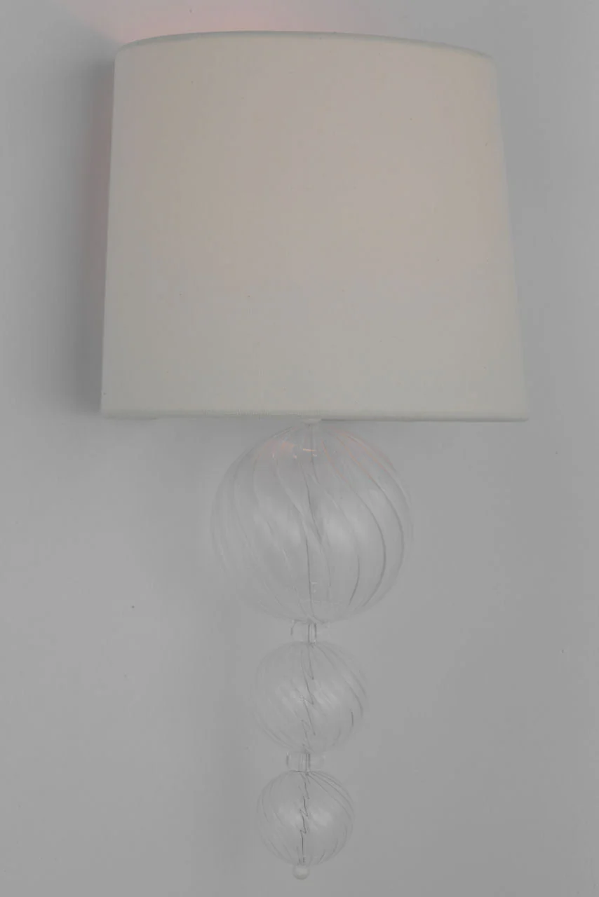 Talia 18" Sconce | Clear Swirled Glass | Linen Shade - Image 3
