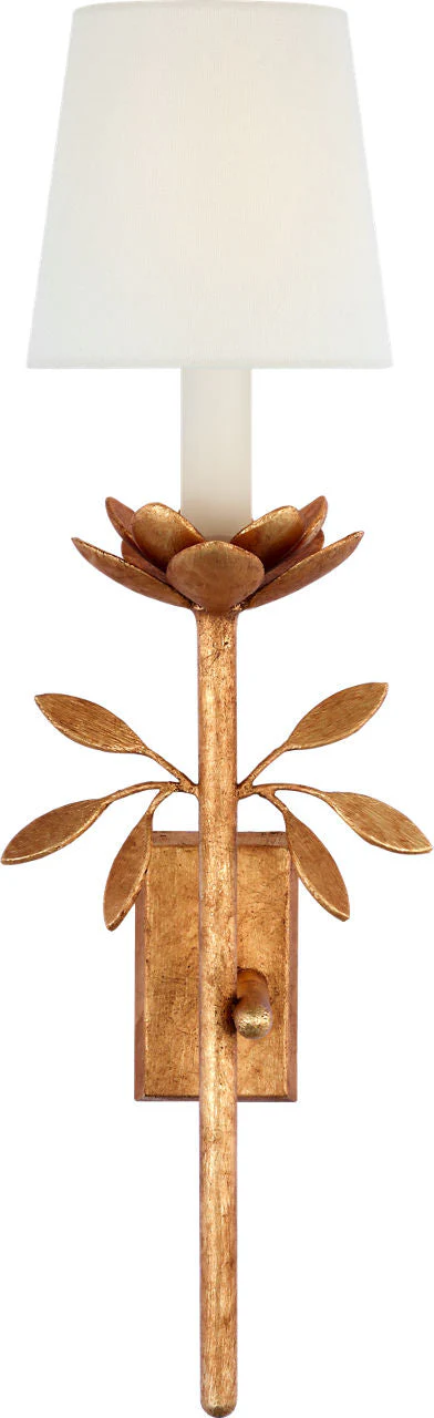 Clementine 22" Tail Sconce | Antique Gold Leaf | Linen Shade - Image 1