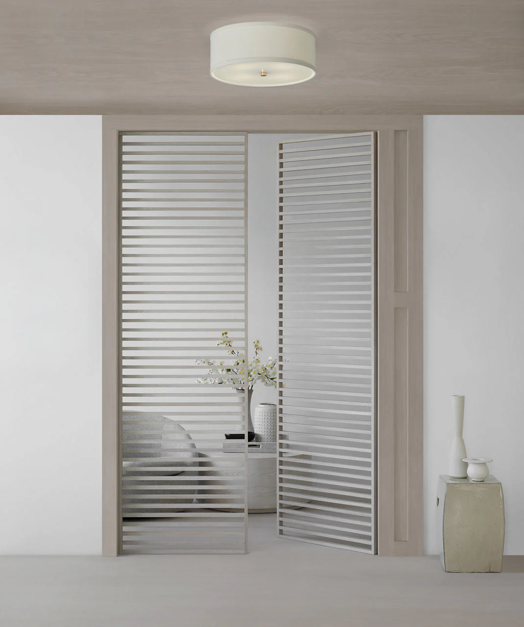 Walker Medium Flush Mount | Gild | Cream Linen - Image 2