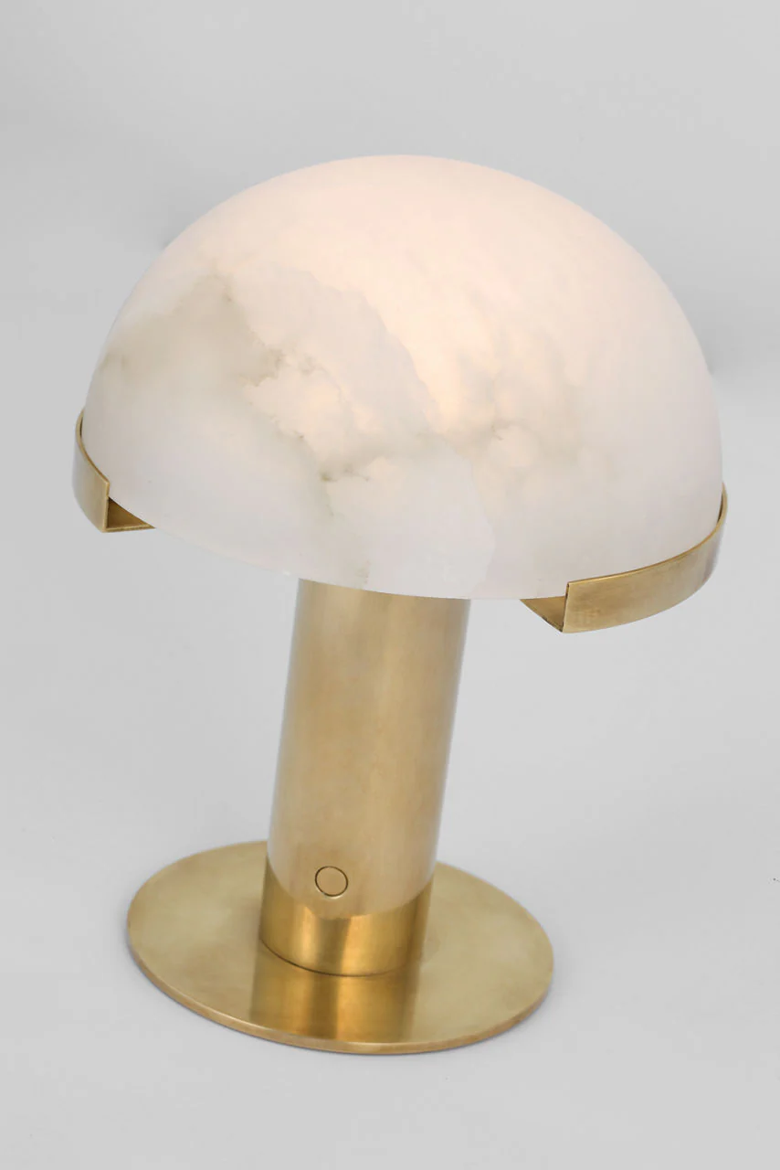 Melange 8" Rechargeable Accent Lamp | Antique-Burnished Brass | Alabaster Shade - Image 3