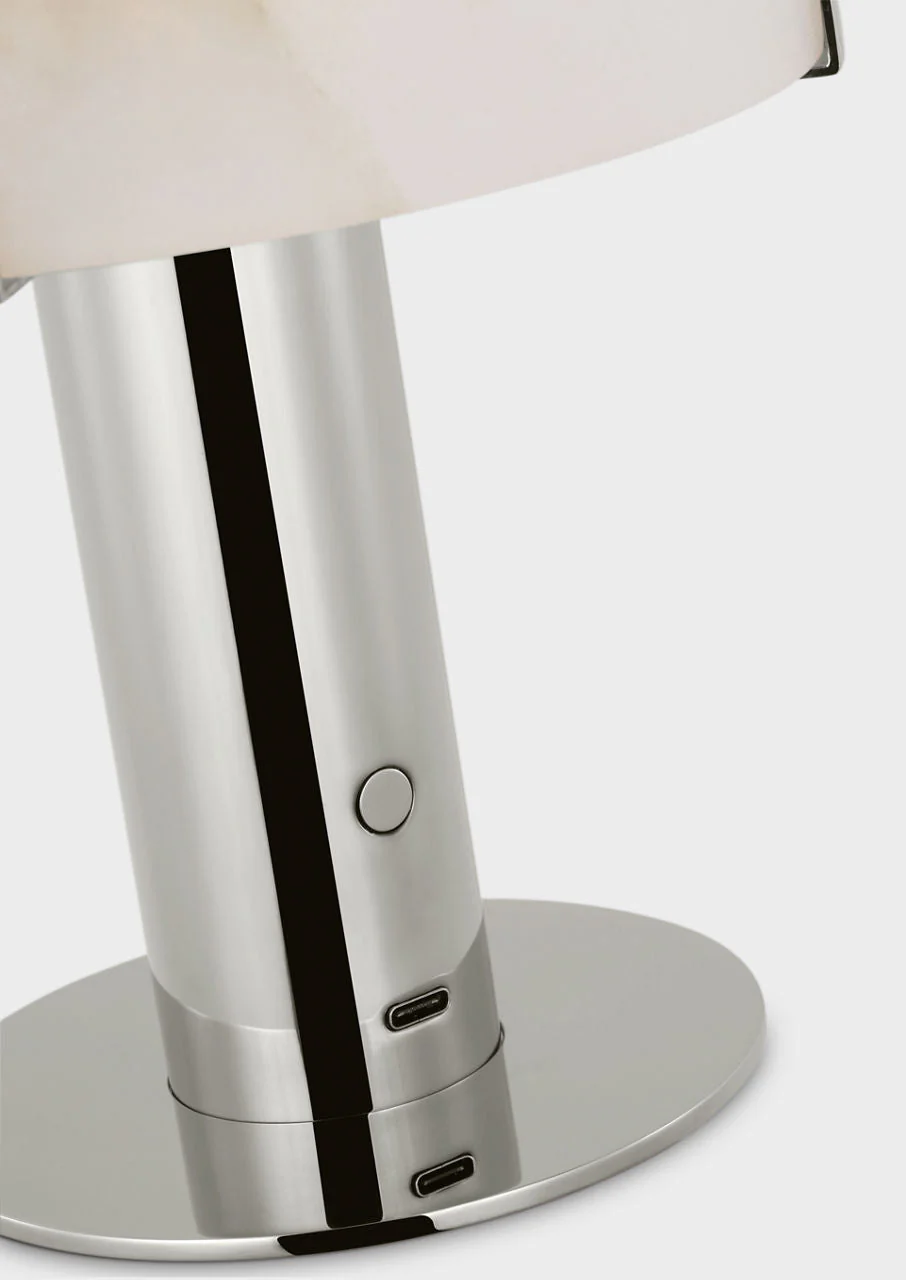 Melange 8" Rechargeable Accent Lamp | Polished Nickel | Alabaster Shade - Image 2