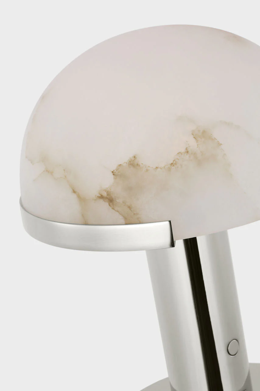 Melange 8" Rechargeable Accent Lamp | Polished Nickel | Alabaster Shade - Image 3