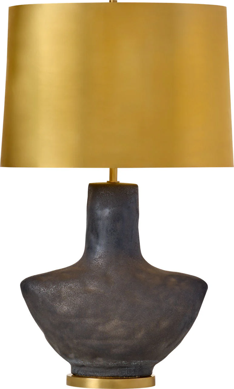Armato Small Table Lamp | Stained Black Metallic Ceramic | Oval Antique-Burnished Brass Shade - Image 2