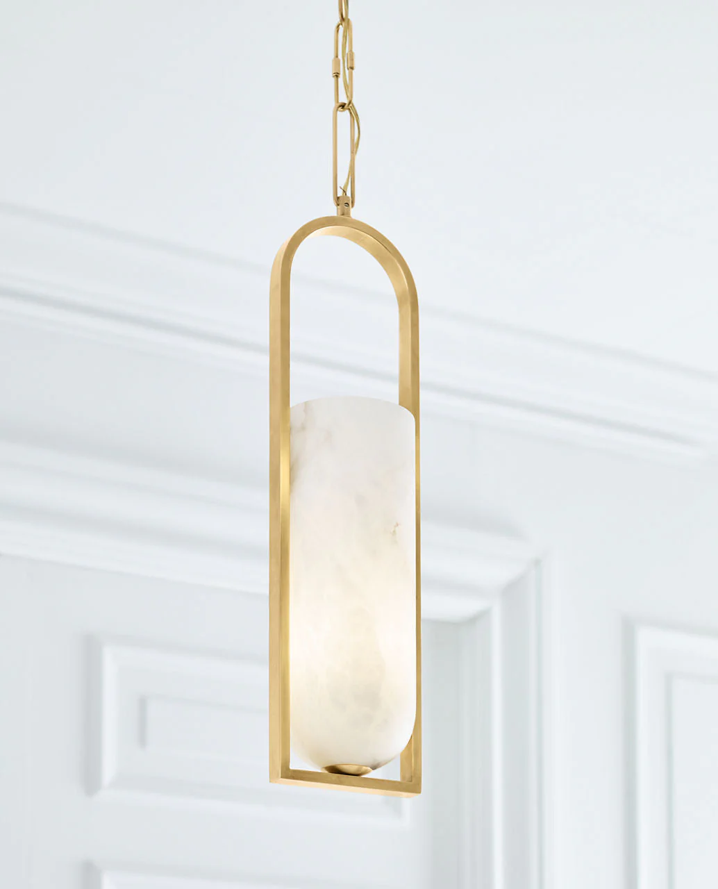 Melange Small Elongated Pendant | Antique-Burnished Brass | Alabaster Shade - Image 2