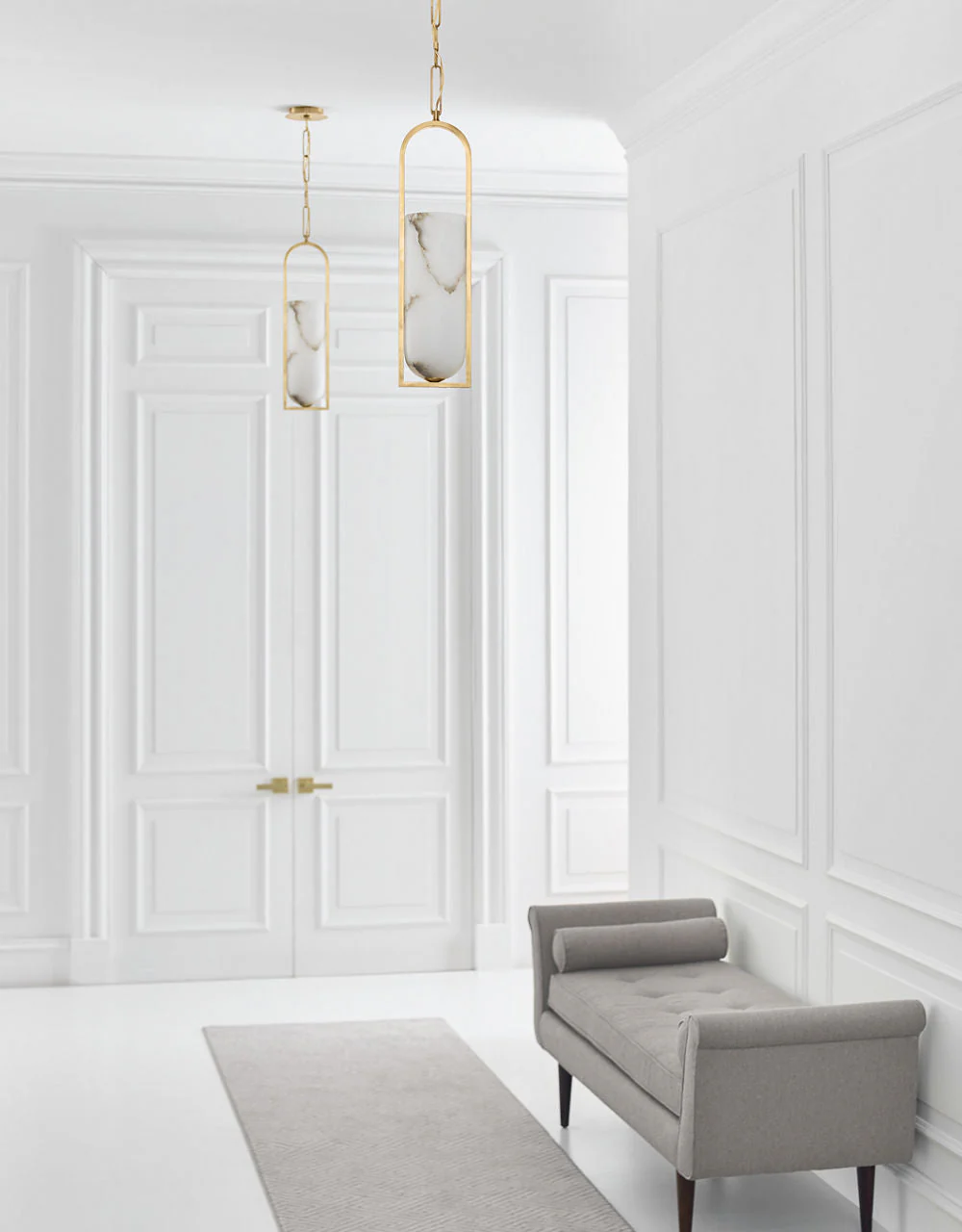 Melange Small Elongated Pendant | Antique-Burnished Brass | Alabaster Shade - Image 3