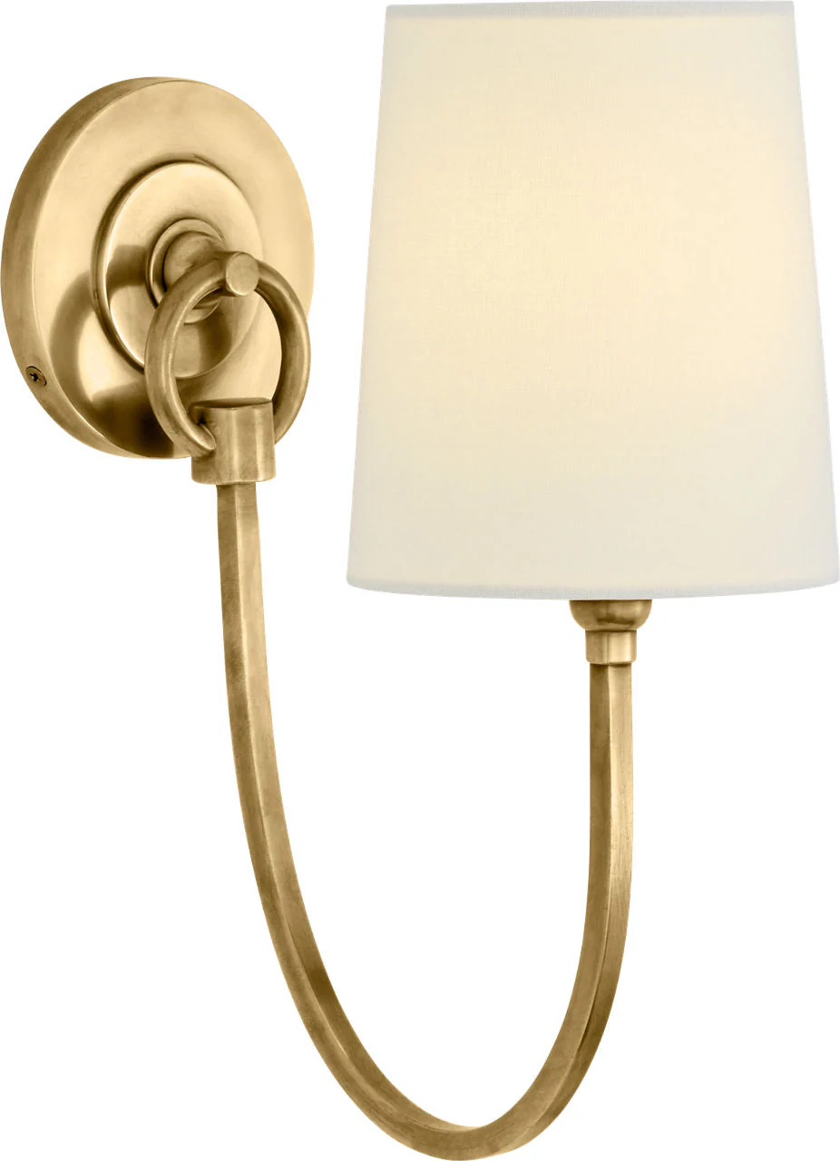 Reed Single Sconce | Hand-Rubbed Antique Brass | Linen Shade - Image 1