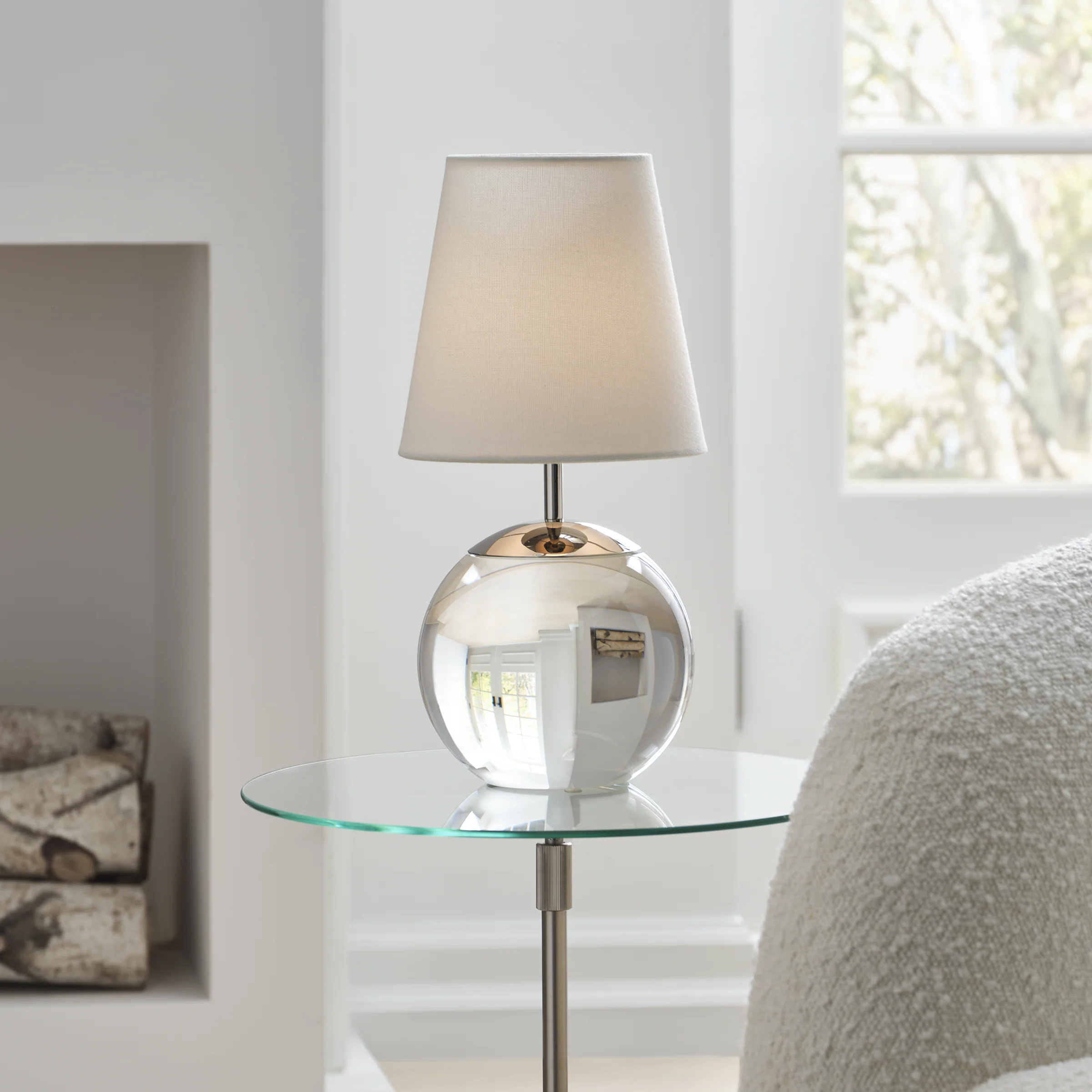 Terri 12" Cordless Accent Lamp | Crystal | Linen Shade - Image 3